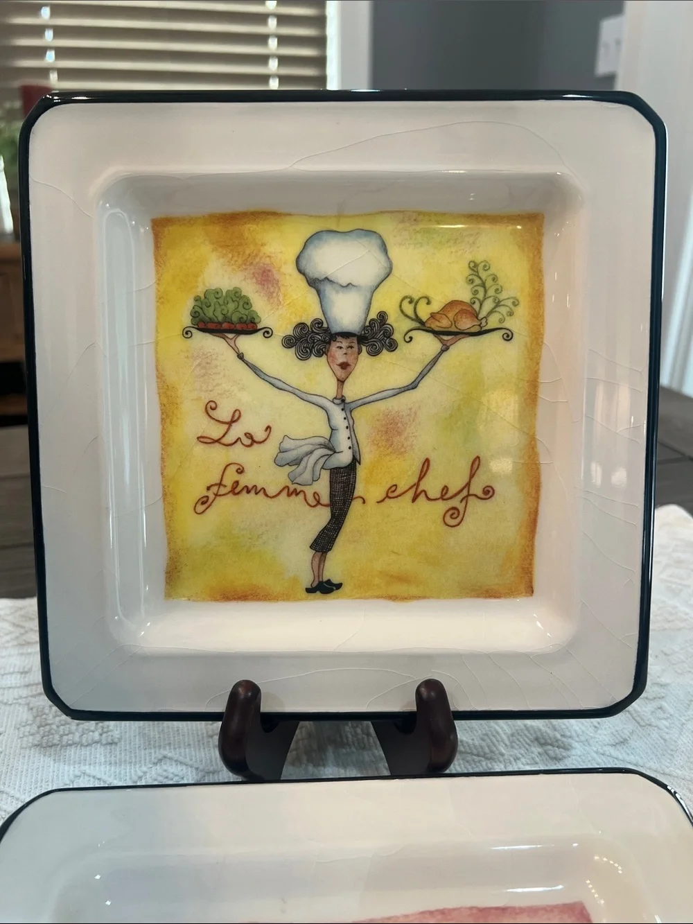 Vintage Brunelli Female Chefs 7¾” Square Salad/Dessert Plates– Made in Italy